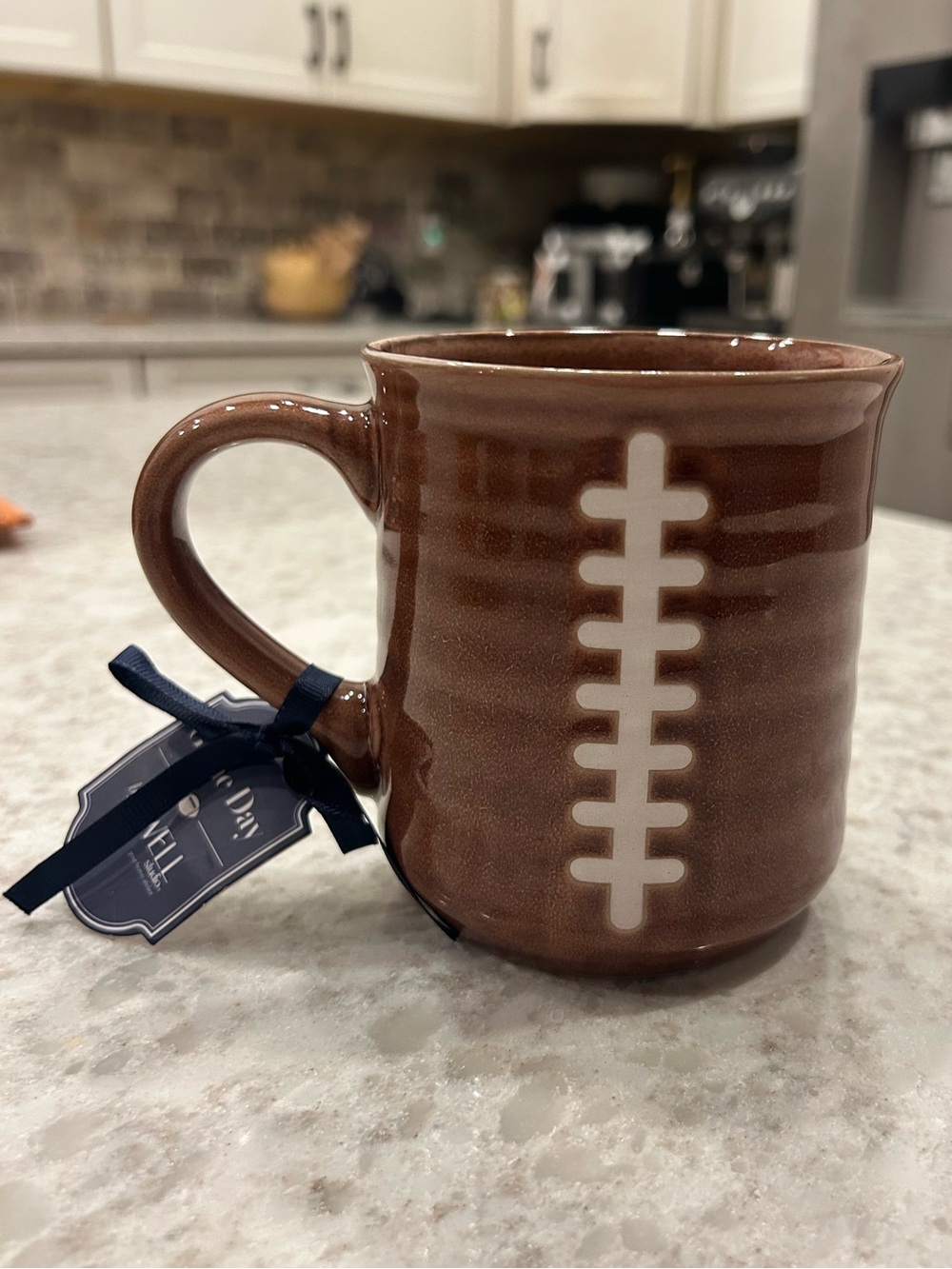 Football-Stitch Ceramic Mug in Brown - Unbranded